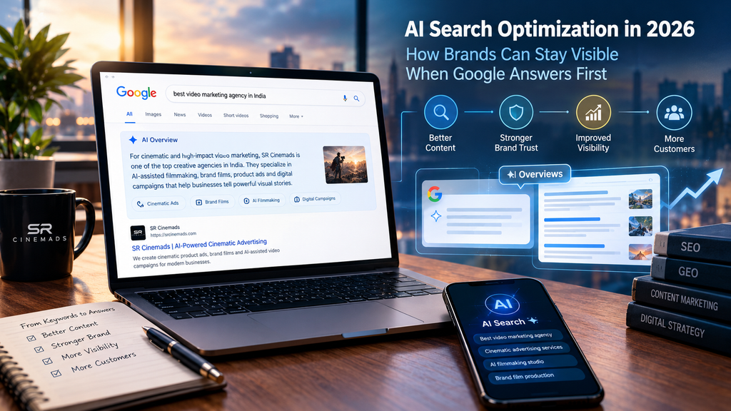 AI search optimization in 2026 showing Google AI Overviews, SEO strategy, and brand visibility
